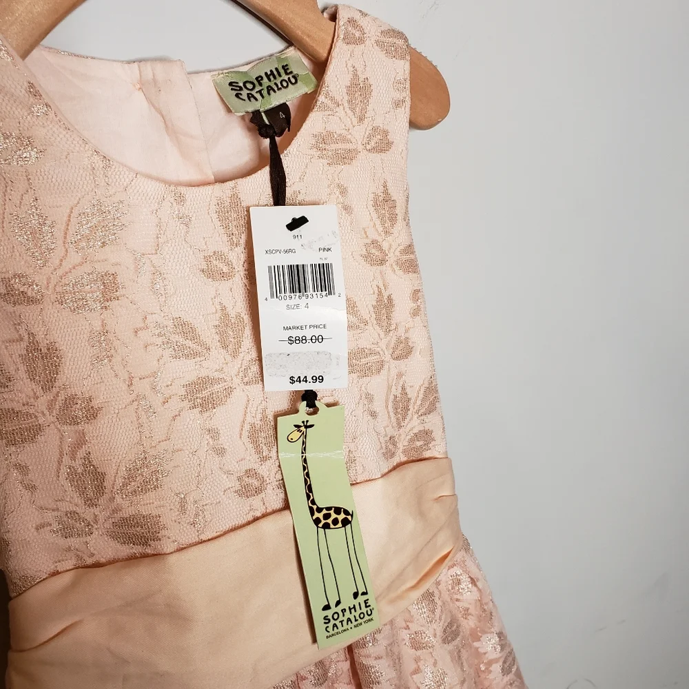 NWT Sophie Catalou Size 4 Toddler Girl Pink Floral Lace Party Dress